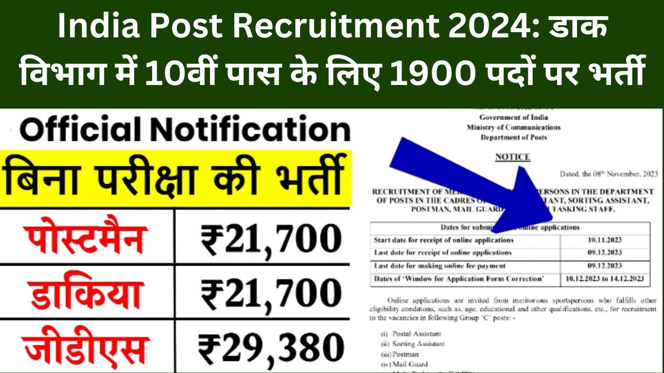 India Post Recruitment 2024: Recruitment for 1900 posts for 10th pass in Postal Department, apply quickly and easily.